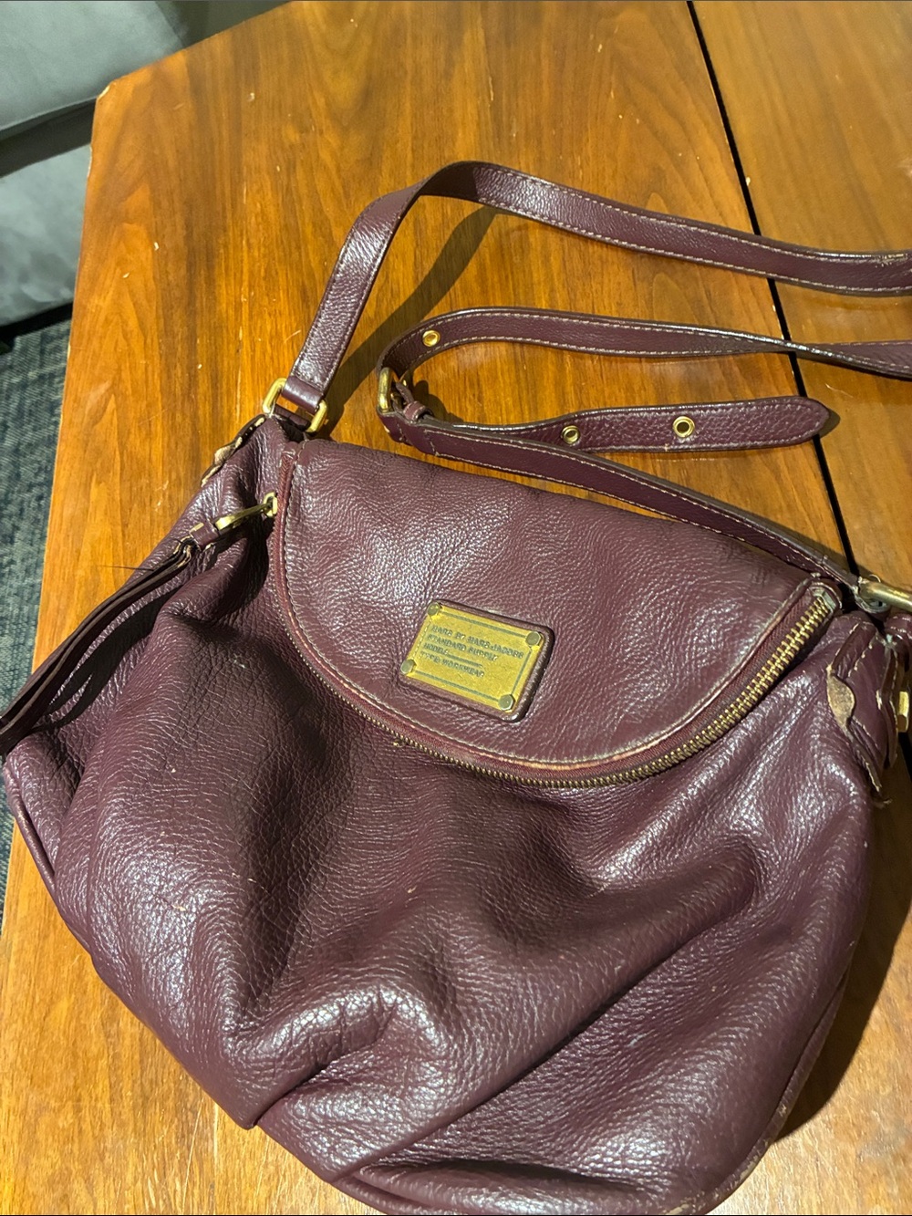 Marc by Marc Jacobs Plum Leather Shoulder Bag with Brass Plate